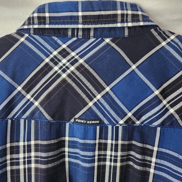 Point Zero Gold Collection Shirt 2XL Blue Black Plaid Snap Front 100% Cotton - Picture 10 of 11